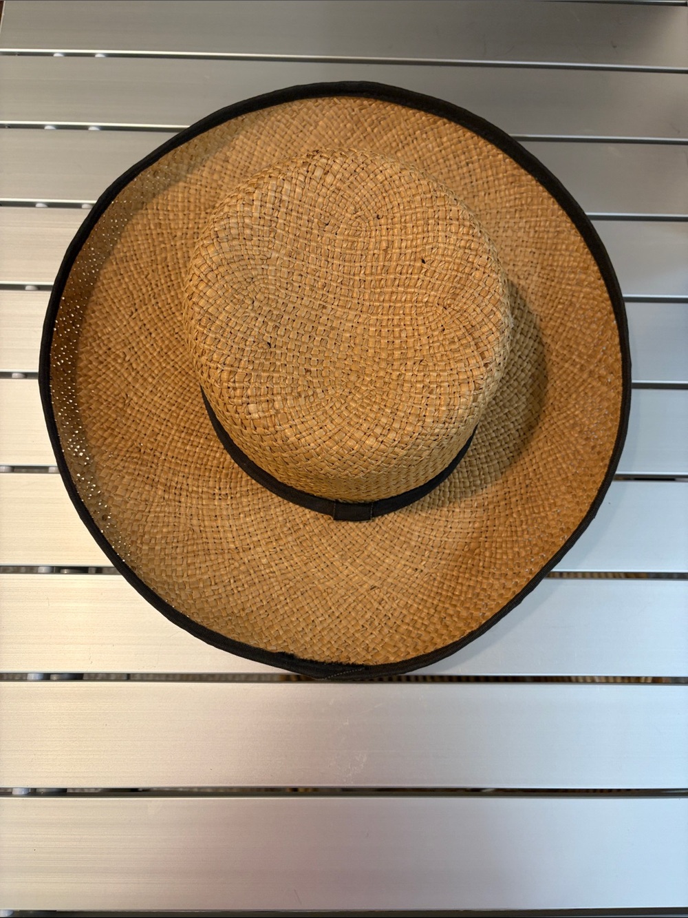 IMPORTINA Natural Straw Sun Hat with Black Edge